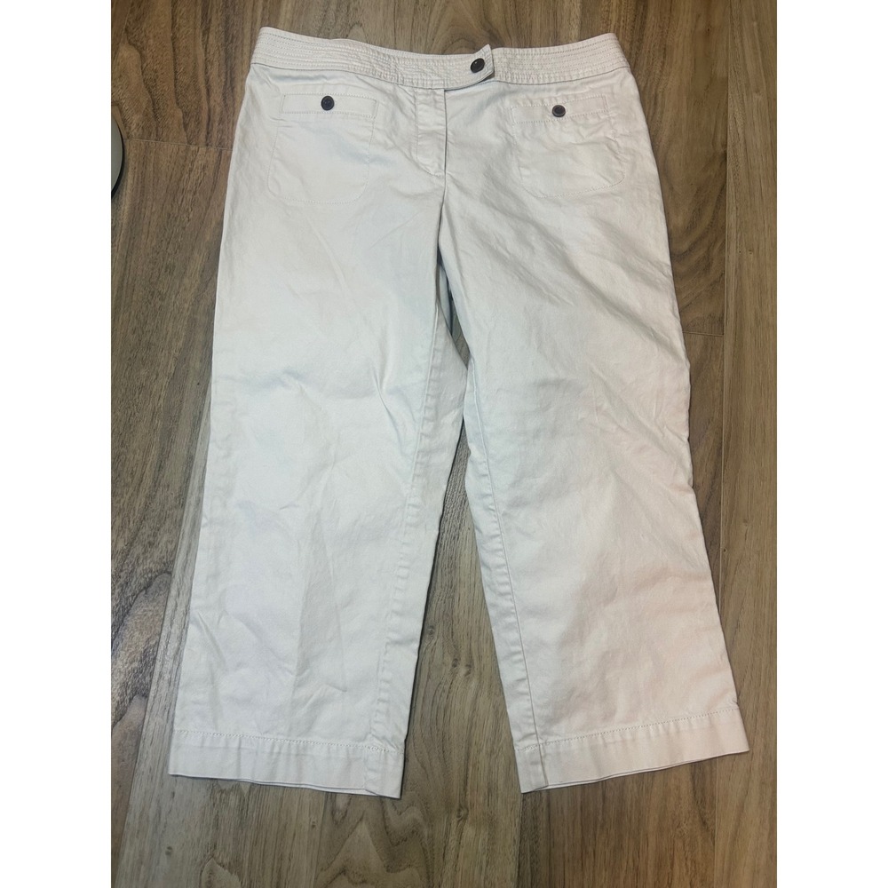 Talbots Womens Beige Stretch Cotton Cropped Capri Pants Size 12 Stone Khaki